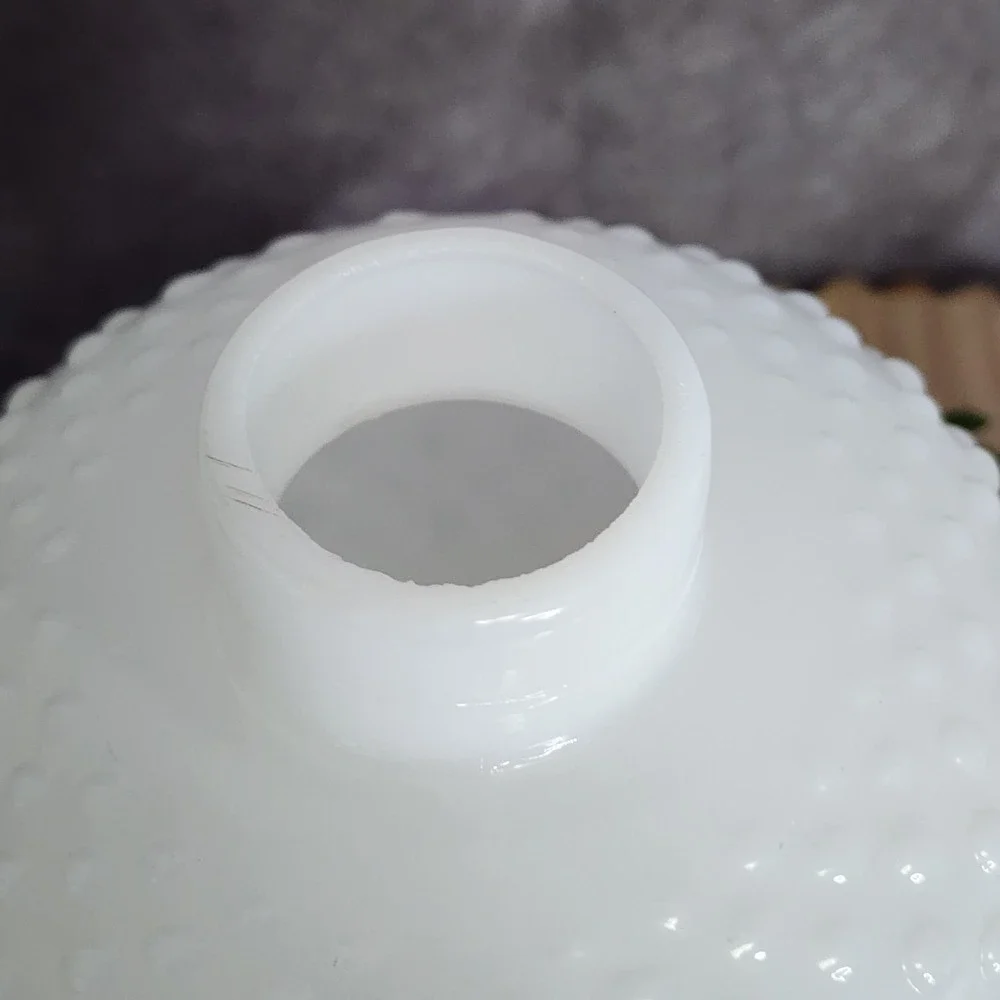 Vintage Hobnail Milk Glass Hurricane Shade Set White Scalloped Ruffle Rim 2 pc